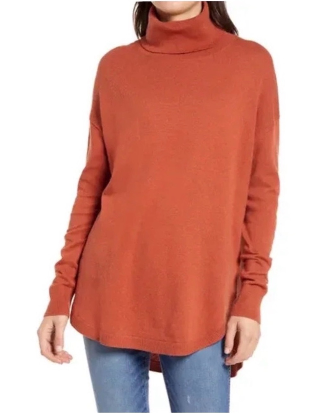 CHELSEA28 Pima Cotton Cashmere Blend Turtleneck Sweater S Rust NWT Fall Orange